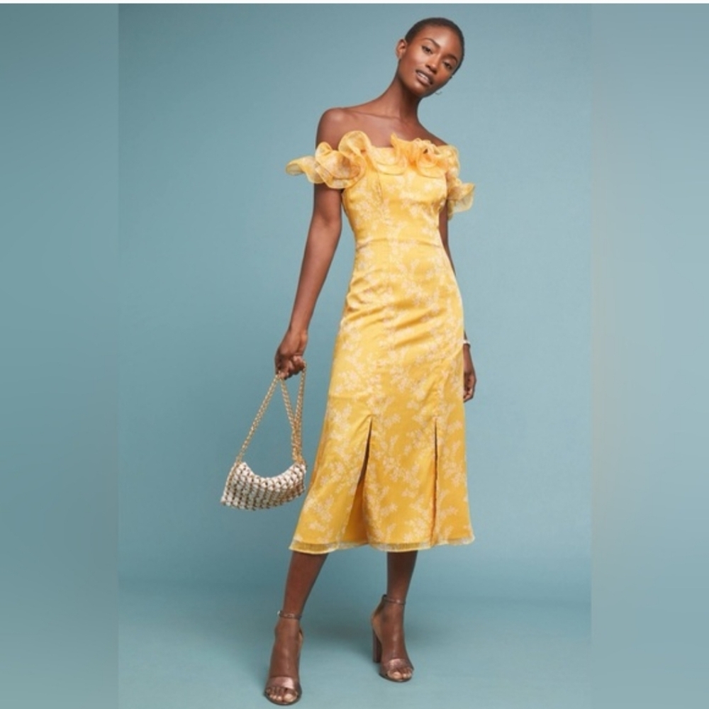 Keepsake The Label • Embrace Ruffle Off Shoulder Midi Dress